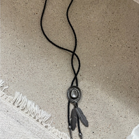 Silver Western Bolo Tie with Feather Accents - Picture 2 of 2